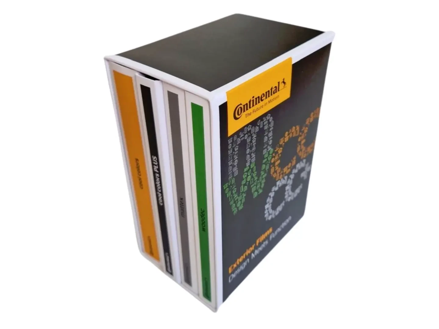 Continental Exterior Folienfächer Box mit skai woodec, mattex und Cool Colours Dekoren für selbstklebende Fensterrahmenfolie